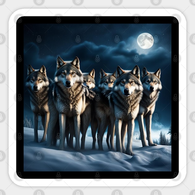 Full Moon Wolf Pack Sticker by Ryzan35